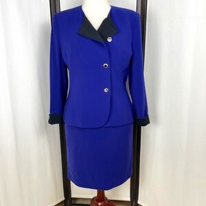 Vintage Blazer & Skirt Royal Purple with Black Trim by Kasper Size 10 Y2K 90's